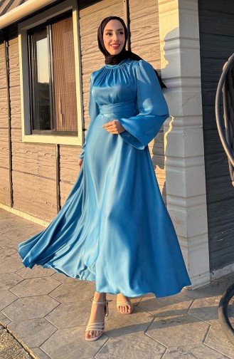 Robe De Soirée Satin Froncee Devant 5514-05 Indigo 5514-05
