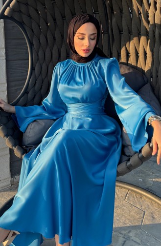 Robe De Soirée Satin Froncee Devant 5514-05 Indigo 5514-05