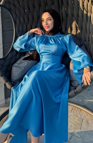 Robe De Soirée Satin Froncee Devant 5514-05 Indigo 5514-05