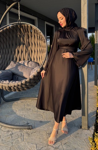 Önü Büzgülü Zara Saten Abiye Elbise 5514-06 Siyah