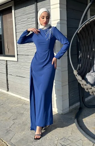 فستان سهرة بتصميم حجر 5515-01 انديجو 5515-01