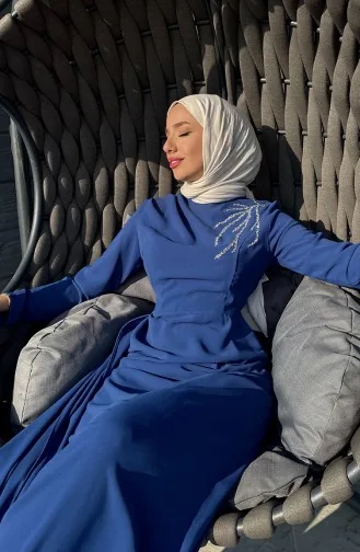 فستان سهرة بتصميم حجر 5515-01 انديجو 5515-01