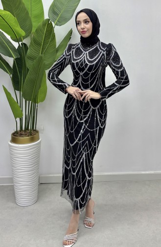 Abendkleid Aus Tüll Mit Kettenmuster 5516-01 Schwarz 5516-01