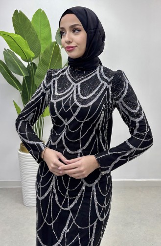 Abendkleid Aus Tüll Mit Kettenmuster 5516-01 Schwarz 5516-01