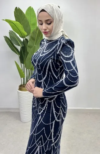 Robe De Soirée Tulle A Motifs Chaine 5516-02 Bleu Marine 5516-02