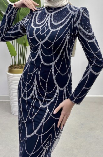 Abendkleid Aus Tüll Mit Kettenmuster 5516-02 Marineblau 5516-02