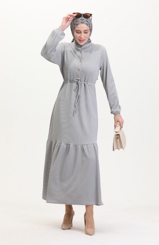 Robe Tissu Torsadé à Demi Boutons 0526-03 Gris 0526-03