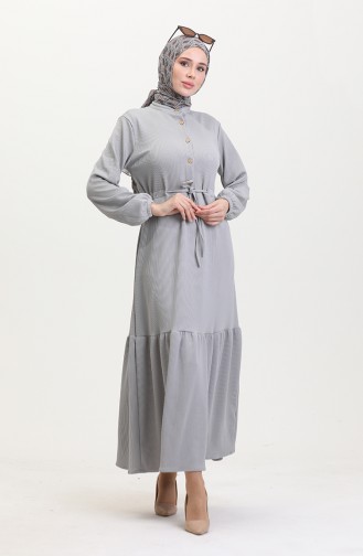 Robe Tissu Torsadé à Demi Boutons 0526-03 Gris 0526-03