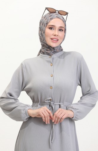 Robe Tissu Torsadé à Demi Boutons 0526-03 Gris 0526-03