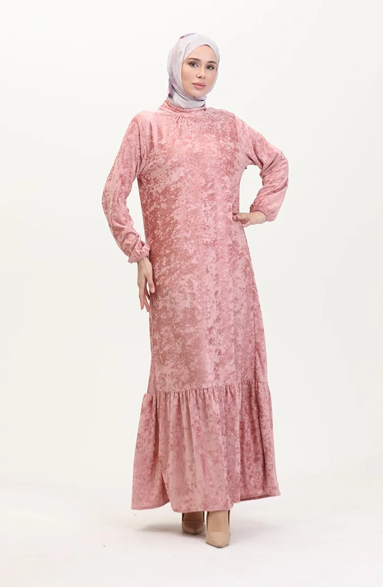 Samtkleid Mit Elastischen Ärmeln 0527-01 Puder 0527-01
