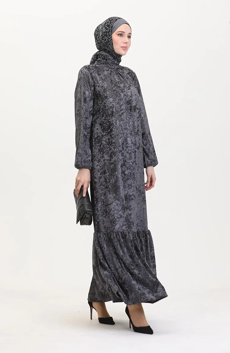Samtkleid Mit Elastischen Ärmeln 0527-03 Anthrazit 0527-03