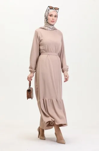 Burgundy Fabric Corduroy Ruffle Dress 0528-01 Mink 0528-01