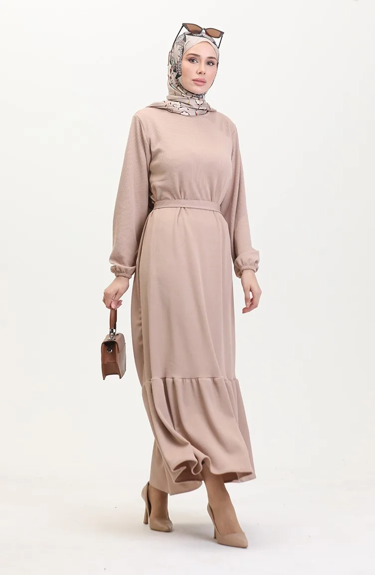 Burgundy Fabric Corduroy Ruffle Dress 0528-01 Mink 0528-01