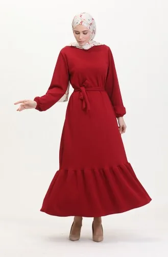 Corded Rüschenkleid Aus Burgu-Stoff 0528-03 Weinrot 0528-03