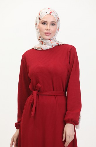 Burgu Kumaş Fitilli Fırfırlı Elbise 0528-03 Bordo