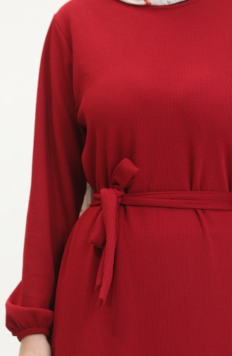 Burgu Kumaş Fitilli Fırfırlı Elbise 0528-03 Bordo