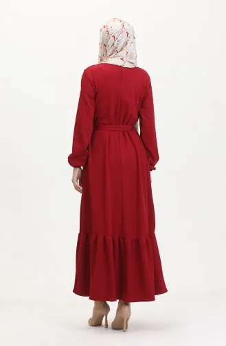 Corded Rüschenkleid Aus Burgu-Stoff 0528-03 Weinrot 0528-03