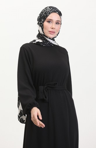 Burgu Kumaş Fitilli Fırfırlı Elbise 0528-04 Siyah