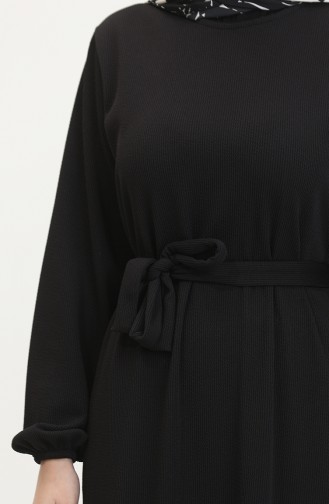 Burgu Kumaş Fitilli Fırfırlı Elbise 0528-04 Siyah
