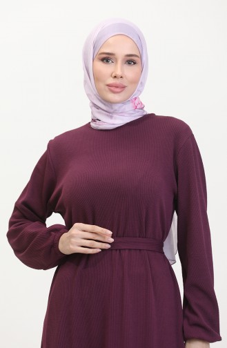 Burgu Kumaş Fitilli Fırfırlı Elbise 0528-06 Mürdüm