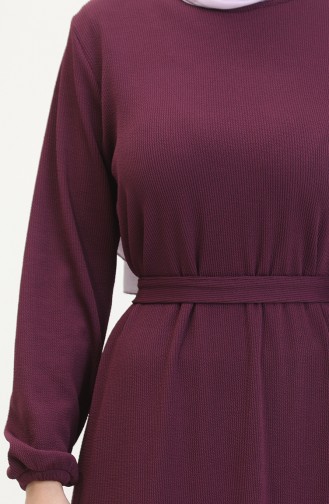 Burgu Kumaş Fitilli Fırfırlı Elbise 0528-06 Mürdüm
