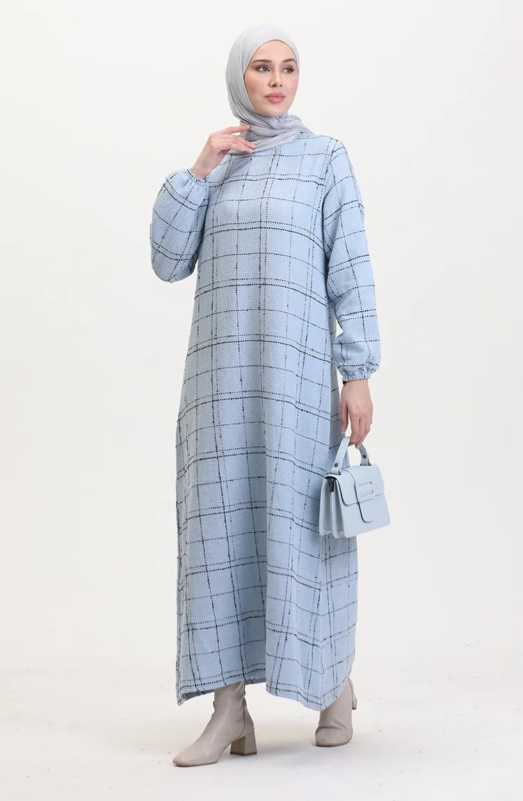 Tweed Plaid Dress 0531-02 Baby Blue 0531-02