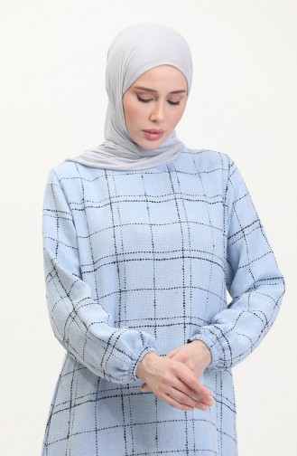 فستان تويد بتصميم مربعات 0531-02 لون أزرق فاتح 0531-02