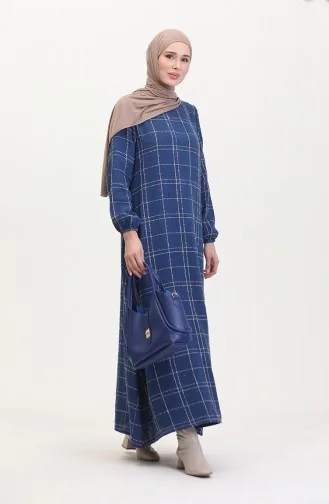 Tweed Plaid Dress 0531-06 Navy Blue 0531-06