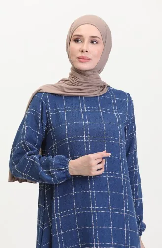 Tweed Plaid Dress 0531-06 Navy Blue 0531-06