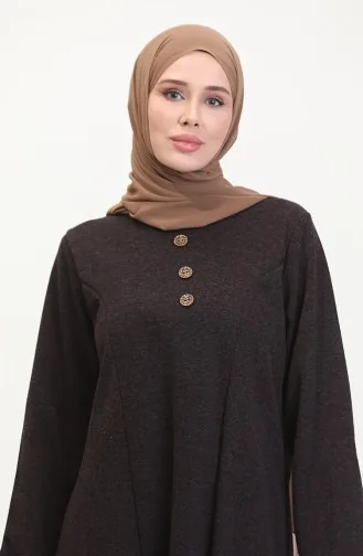 Büyük Beden Düğme Detaylı Elbise 0533-01 Mor