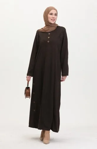 Büyük Beden Düğme Detaylı Elbise 0533-02 Kahverengi 0533-02