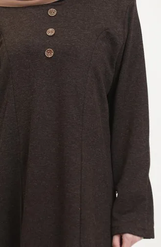 Büyük Beden Düğme Detaylı Elbise 0533-02 Kahverengi 0533-02