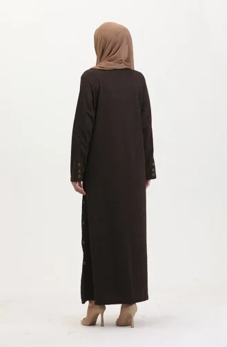 Büyük Beden Düğme Detaylı Elbise 0533-02 Kahverengi 0533-02