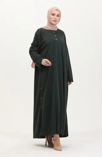 Büyük Beden Düğme Detaylı Elbise 0533-03 Zümrüt Yeşili