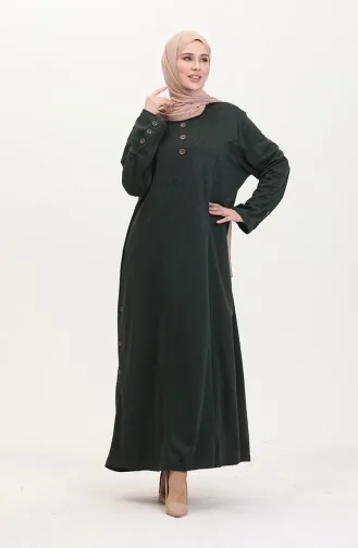 Büyük Beden Düğme Detaylı Elbise 0533-03 Zümrüt Yeşili