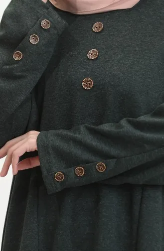 Büyük Beden Düğme Detaylı Elbise 0533-03 Zümrüt Yeşili