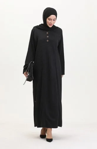 Büyük Beden Düğme Detaylı Elbise 0533-04 Siyah