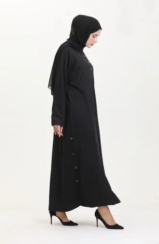 Büyük Beden Düğme Detaylı Elbise 0533-04 Siyah