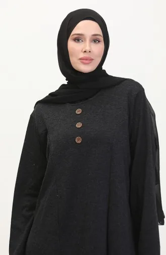 Büyük Beden Düğme Detaylı Elbise 0533-04 Siyah