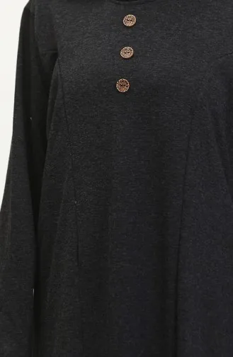 Büyük Beden Düğme Detaylı Elbise 0533-04 Siyah