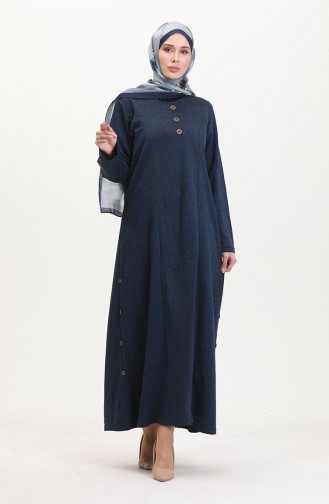 Plus Size Button Detailed Dress 0533-05 Navy Blue 0533-05