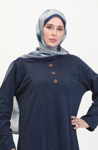 Plus Size Button Detailed Dress 0533-05 Navy Blue 0533-05