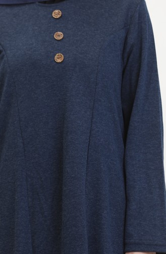 Plus Size Button Detailed Dress 0533-05 Navy Blue 0533-05
