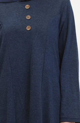 Büyük Beden Düğme Detaylı Elbise 0533-05 Lacivert