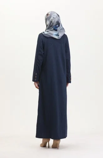 Büyük Beden Düğme Detaylı Elbise 0533-05 Lacivert