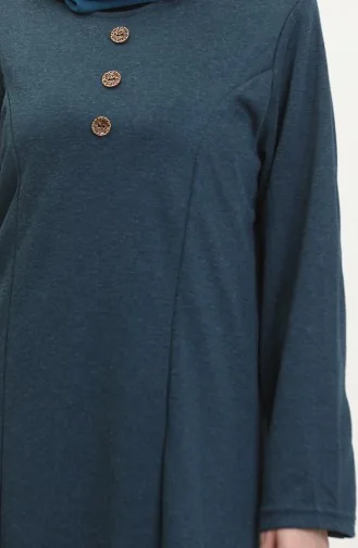 Büyük Beden Düğme Detaylı Elbise 0533-06 Petrol