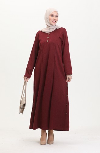 Plus Size Button Detail Dress 0533-07 Claret Red 0533-07