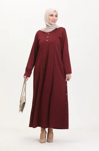 Plus Size Button Detail Dress 0533-07 Claret Red 0533-07