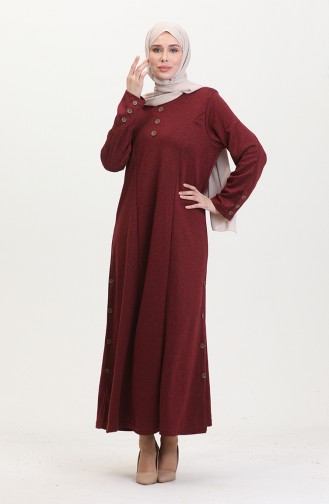 Plus Size Button Detail Dress 0533-07 Claret Red 0533-07