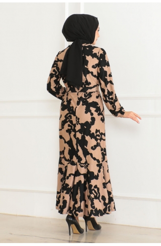 Patterned Dress With Flounce Skirt 3151-01 Black 3151-01